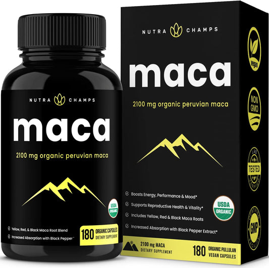 Organic Maca Root Capsules for Women & Men 180 count