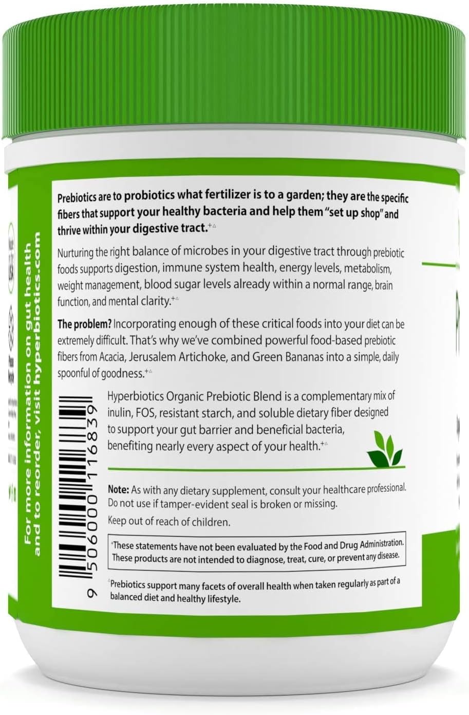 Hyperbiotics Organic Prebiotic Powder | Vegan Unflavored Soluable Fiber Supplement 13.26 OZ