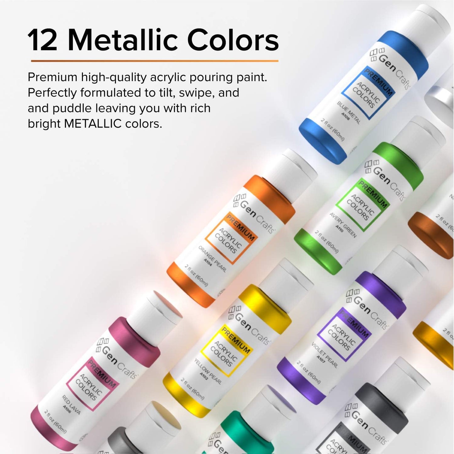 GenCrafts Metallic Acrylic Pouring Paint 12 Colors