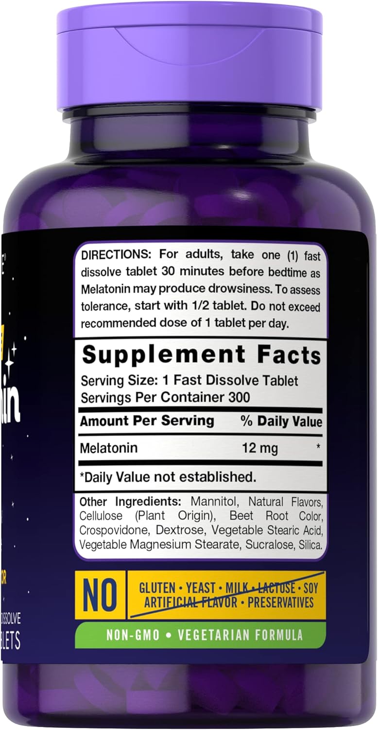 Carlyle Melatonin Natural Berry Flavor 12 mg Fast Dissolve 300 Tablets