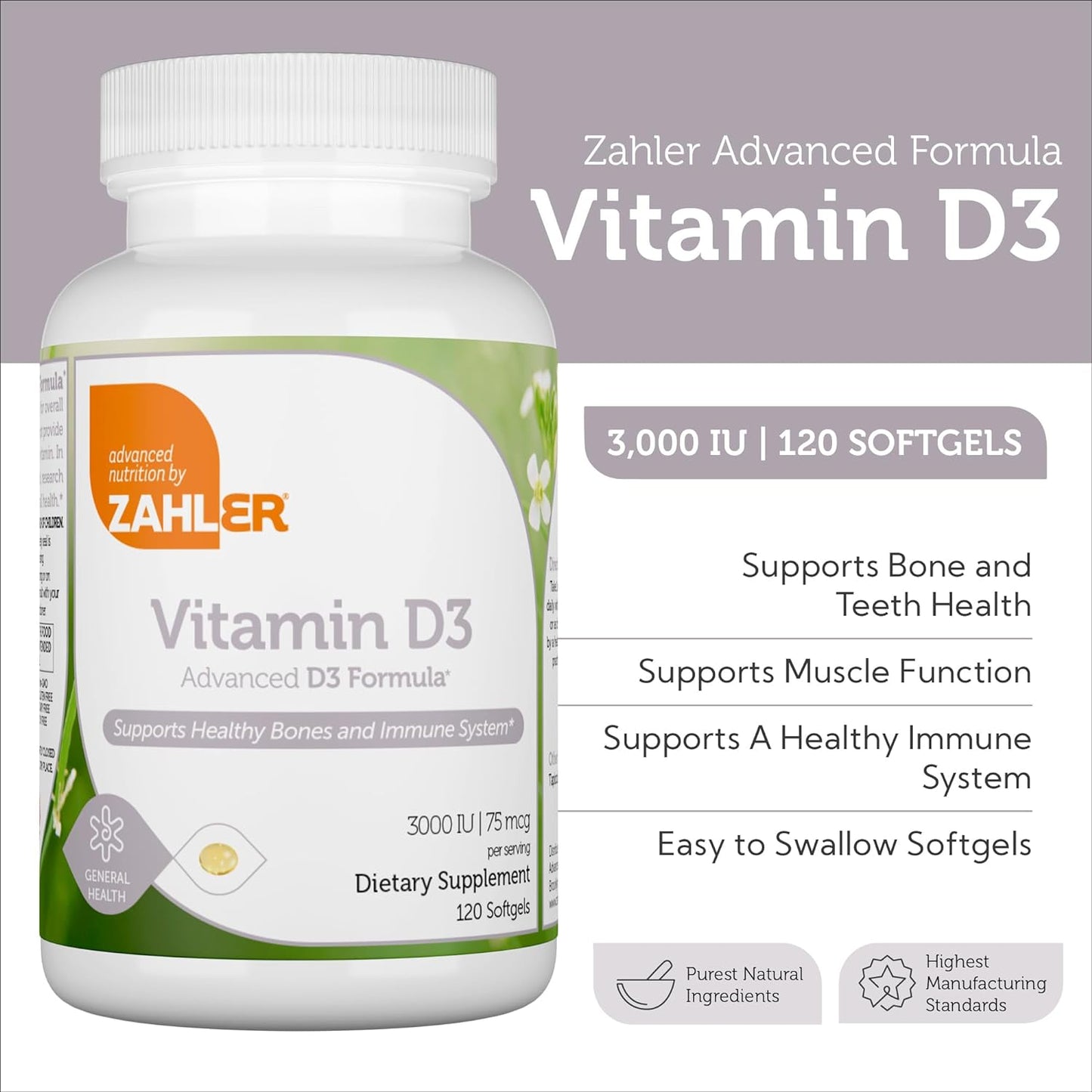 Zahler - Advanced Vitamin D3 3000 IU Softgels (120 Count)