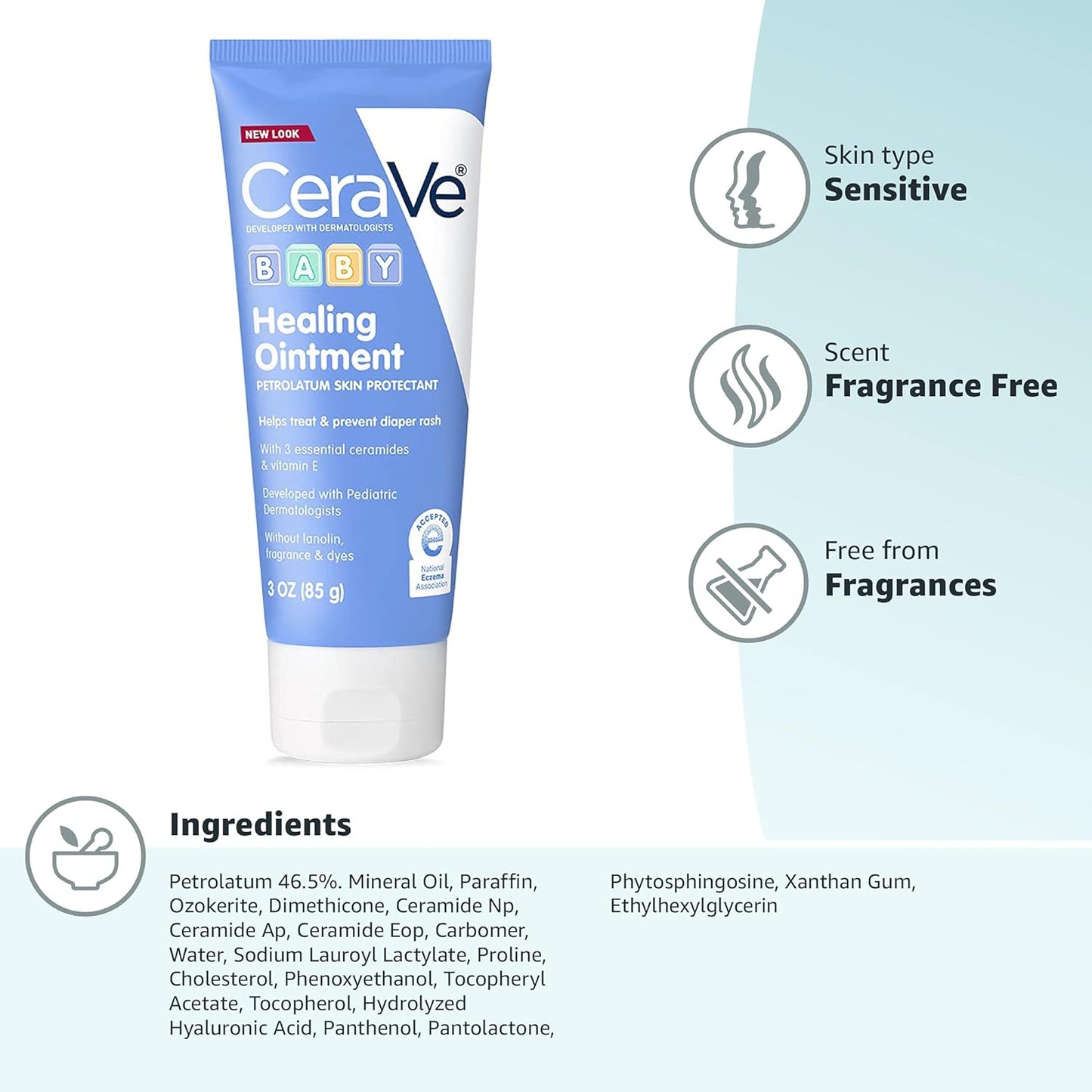 CeraVe Diaper Rash Cream Baby Healing Ointment for Extra Dry, Cracked Skin