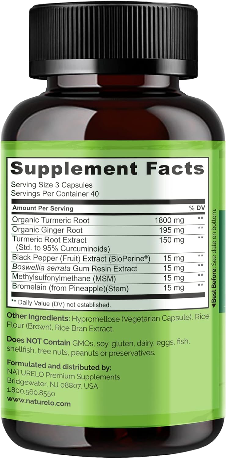 NATURELO Turmeric Curcumin - BioPerine for Better Absorption - 120 capsules