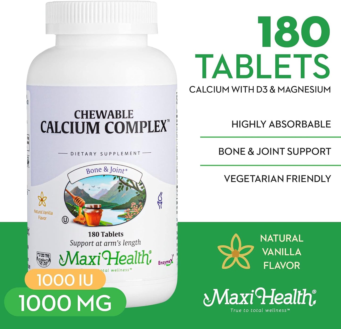 Maxi Health Chewable Calcium Complex  - Vanilla Flavor- 180 Chewies