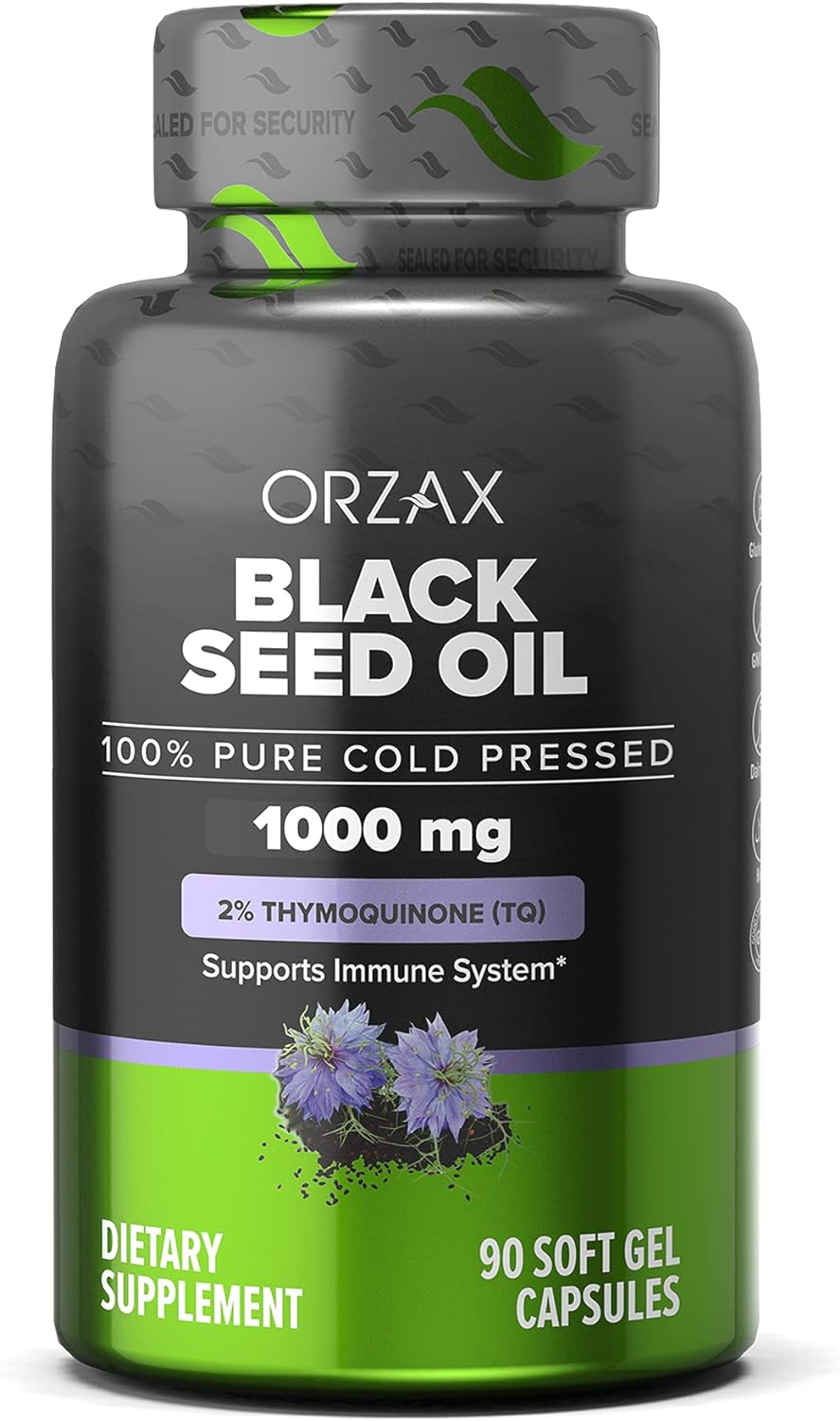 ORZAX Black Seed Oil 1000 mg Organic Cold Pressed 90 Soft Gel Capsules