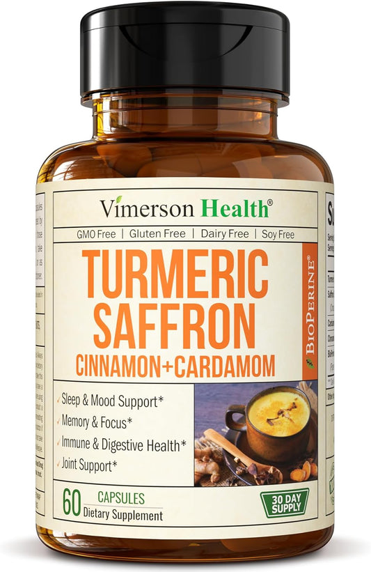 Turmeric Saffron Supplements with Cinnamon powder & Cardamom- 60 Capsules