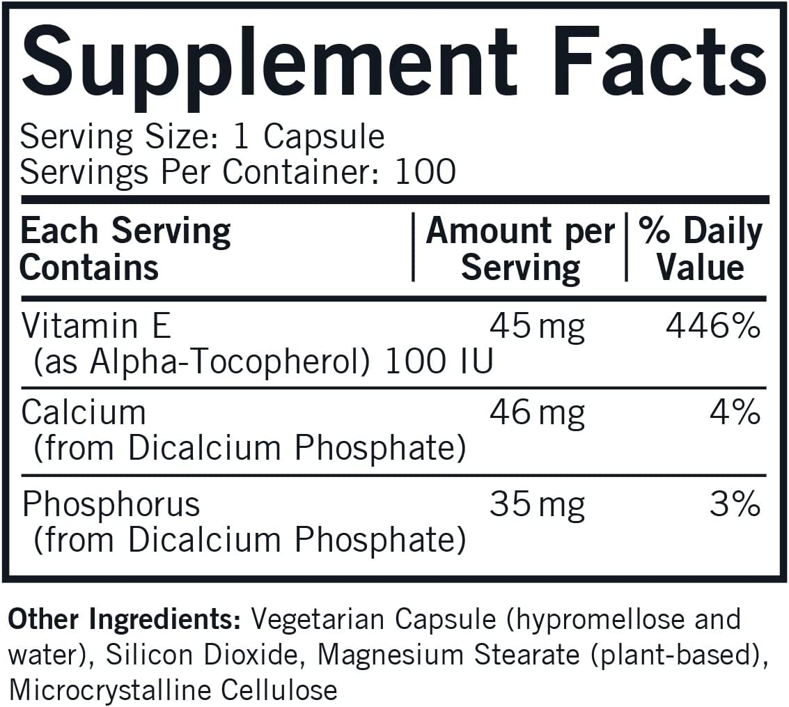 Kirkman Vitamin E 100 IU 100 Vegetarian Capsules