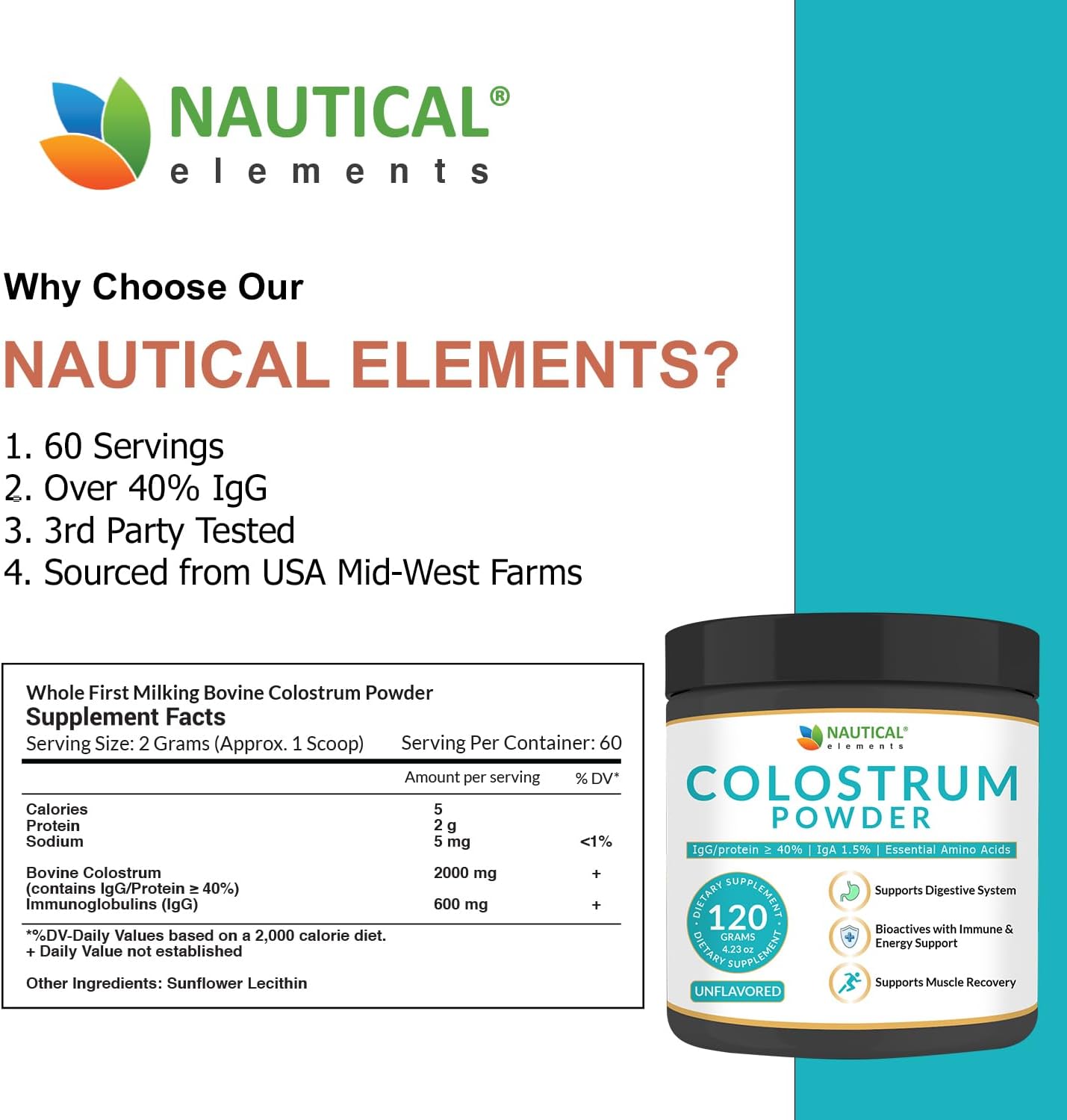 Colostrum Powder - Over 40% IgG - First 4-6 Hour Milking Grass Fed Colostrum - 120g