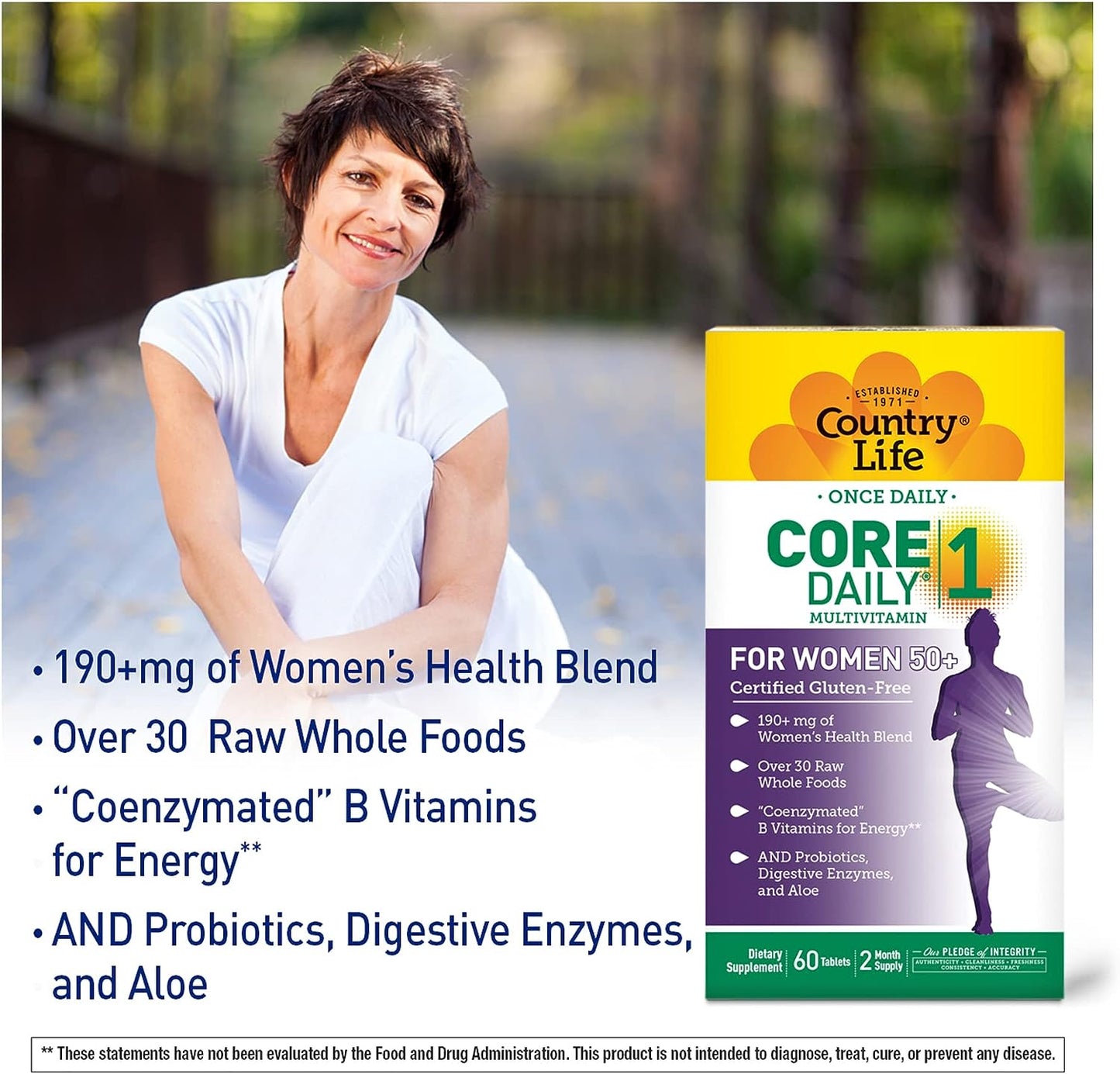 Country Life Core Daily-1 Multivitamins for Women 50 Plus, Energy Support, 60 Tablets