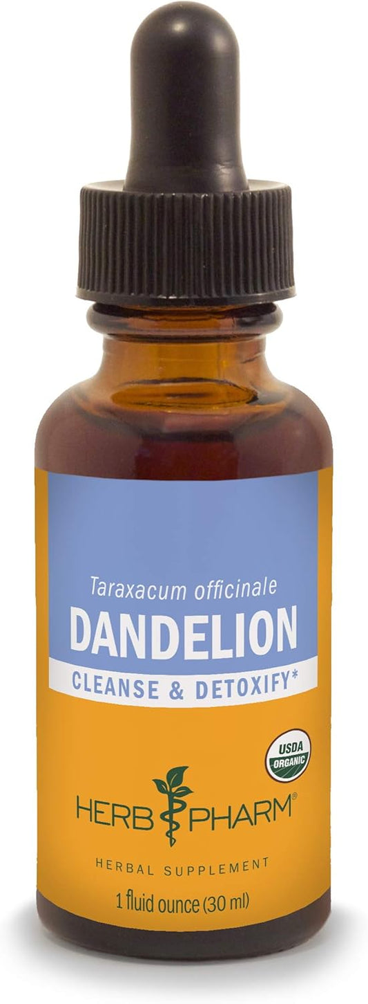 Herb Pharm Certified Organic Dandelion Liquid Extract for Cleansing and Detoxification, Organic Cane Alcohol, 1 Ounce