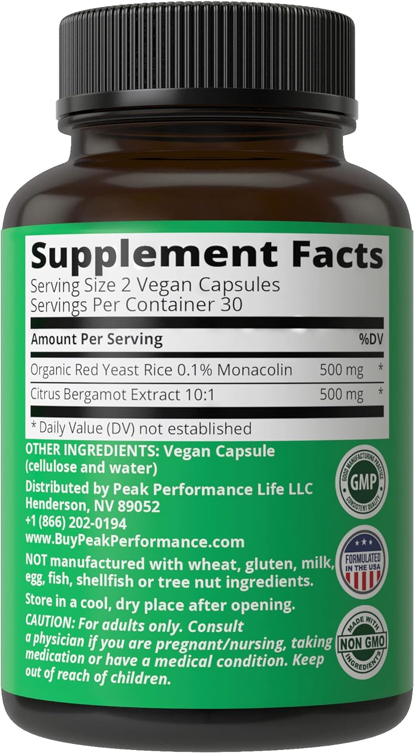 Peak Performance Citrus Bergamot + Red Yeast Rice. 2-in-1 Supplement.