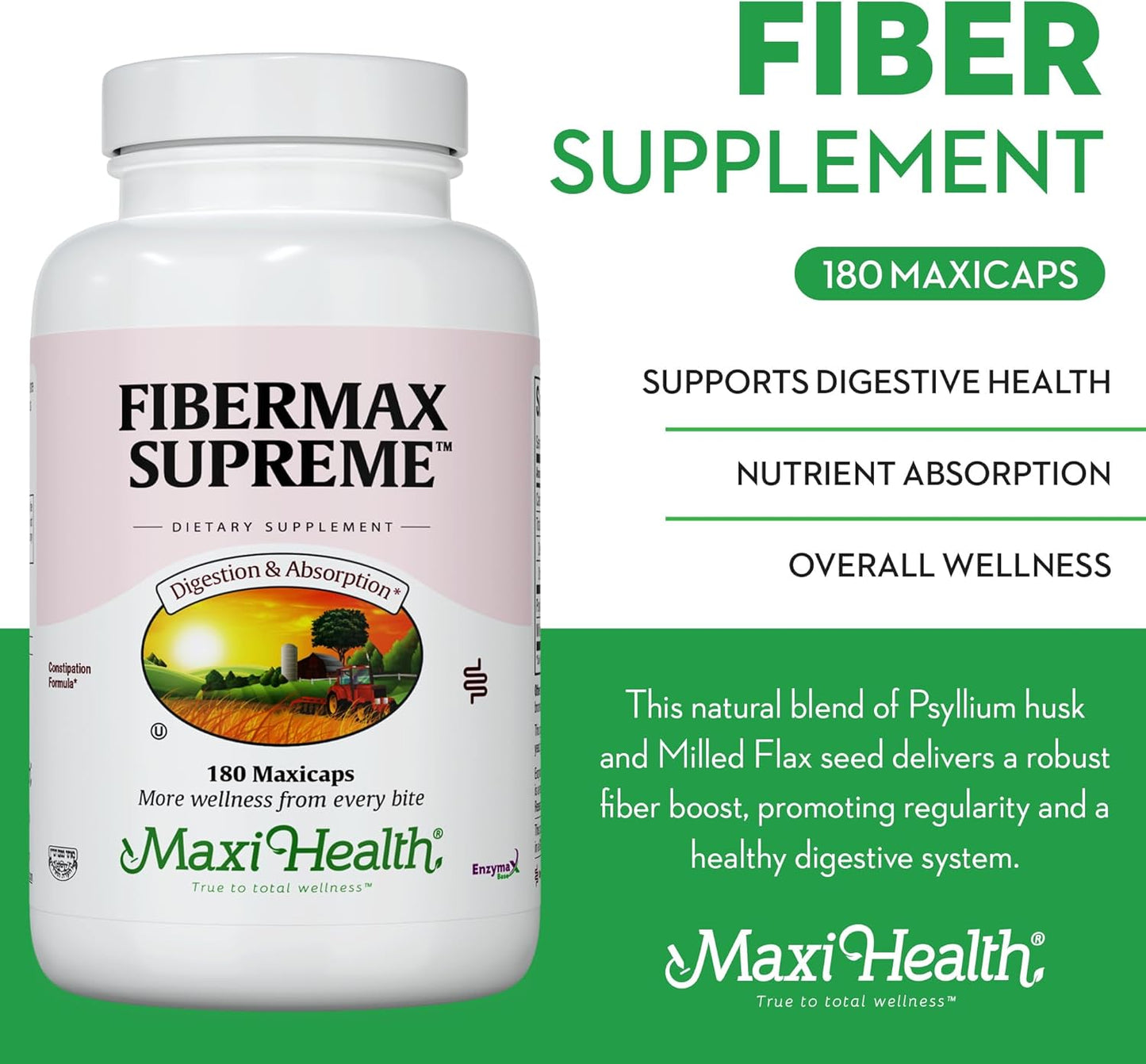 Maxi Fiber for Adults - Kosher Daily Fiber Supplement - 1500 mg  - 180 Count