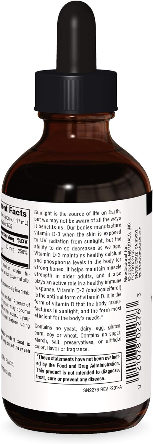 Source Naturals Vitamin D-3 Liquid Drops 2000 iu Supports Bone & Immune Health