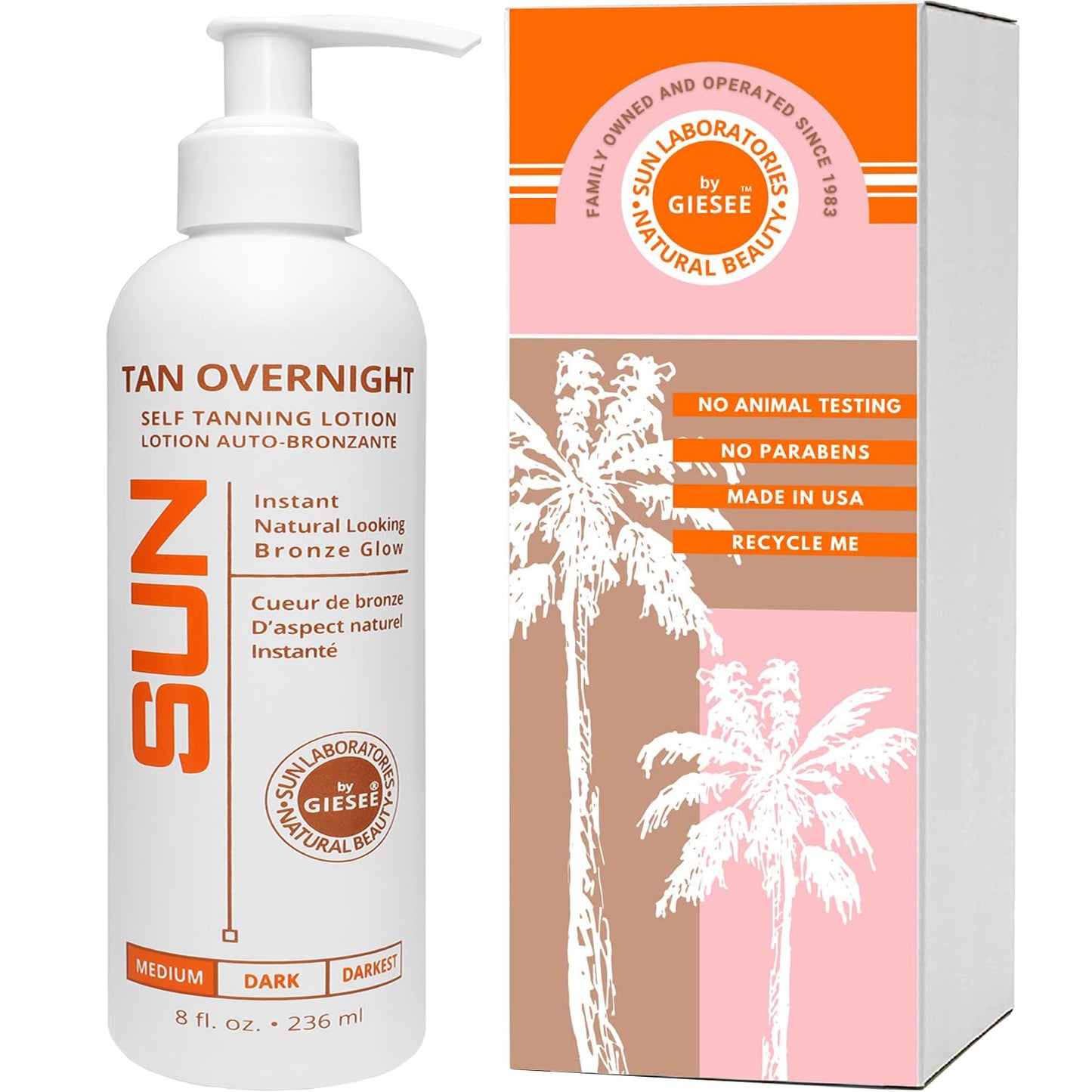 Sun Laboratories Tan Overnight Tinted Self Tanning Lotion for Body and Face