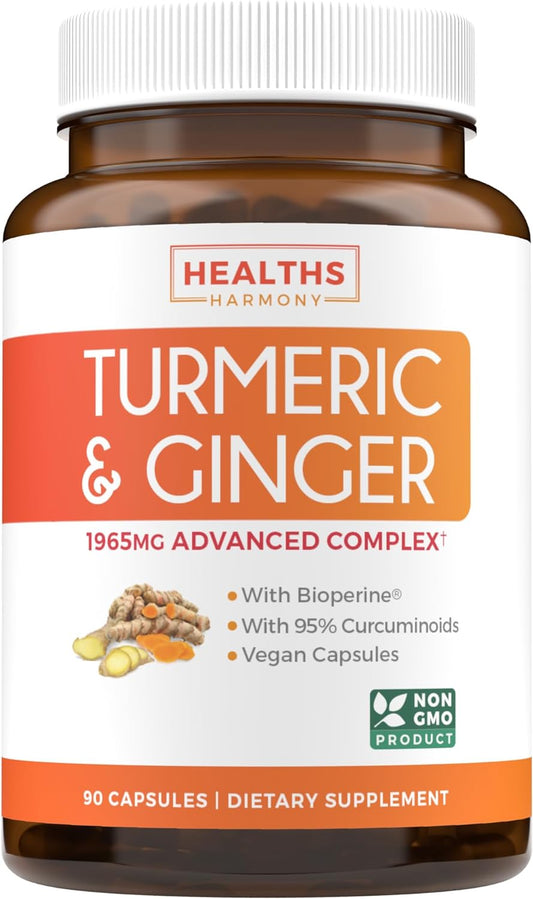 Turmeric and Ginger Supplement (Non-GMO) 1980mg Serving - 90 Capsules