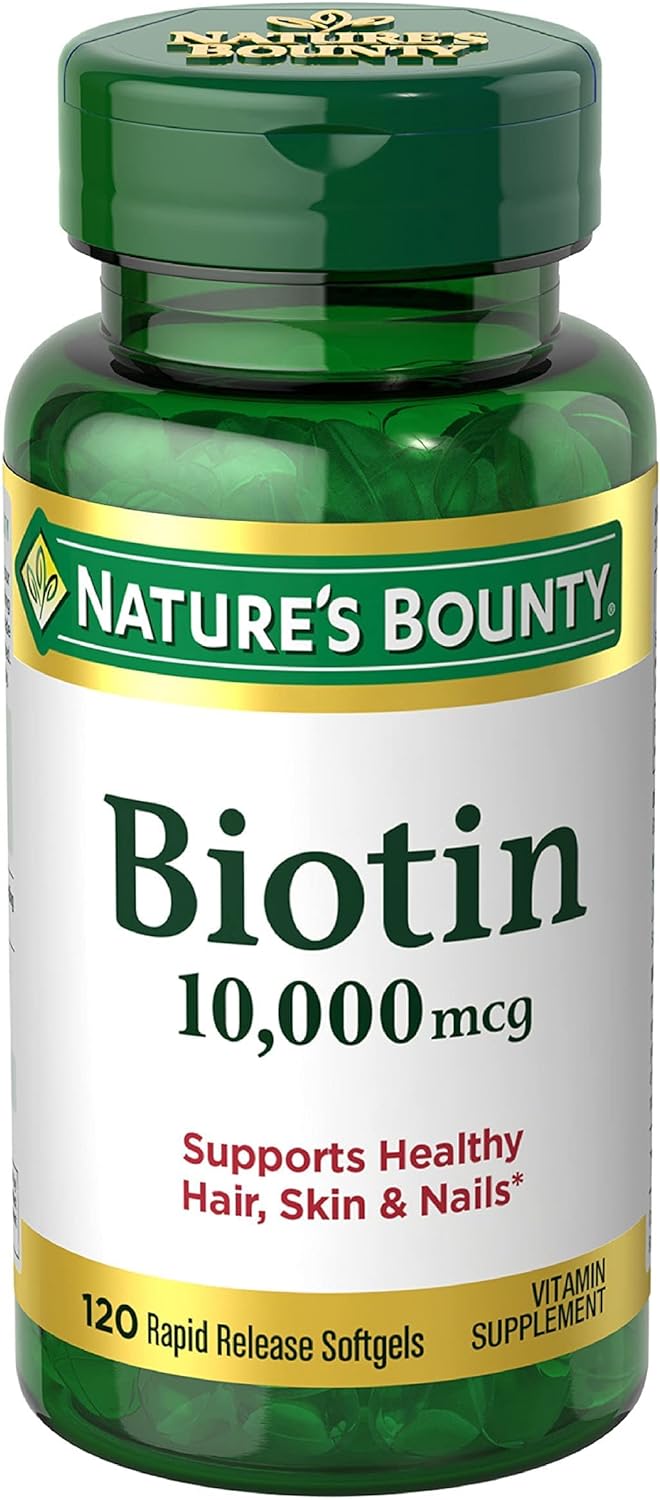 Nature's Bounty Biotin, Supports Healthy Hair, Skin and Nails, 10,000 mcg, Rapid Release Softgels, 120 Ct