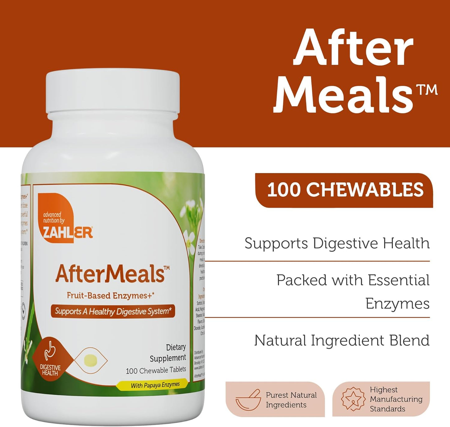 Zahler Aftermeals, Natural Antacid Chews,Papaya Enzyme 100 Chewable Tablets