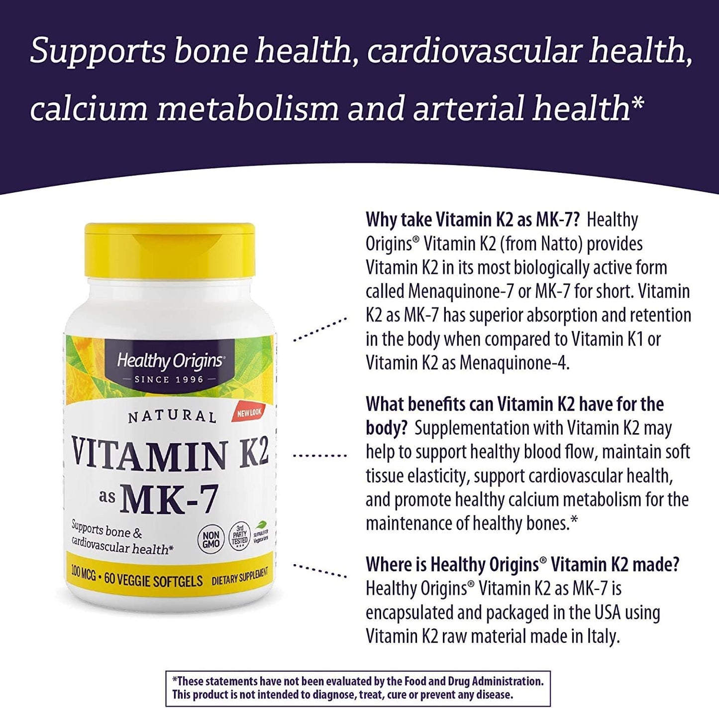 Healthy Origins Vitamin K2 as MK-7, 60 Veggie Softgels