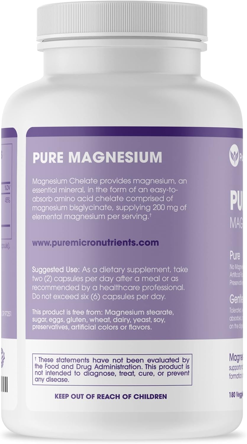 Pure Micronutrients Magnesium Glycinate Supplement (Chelated) 200mg, 180 Count