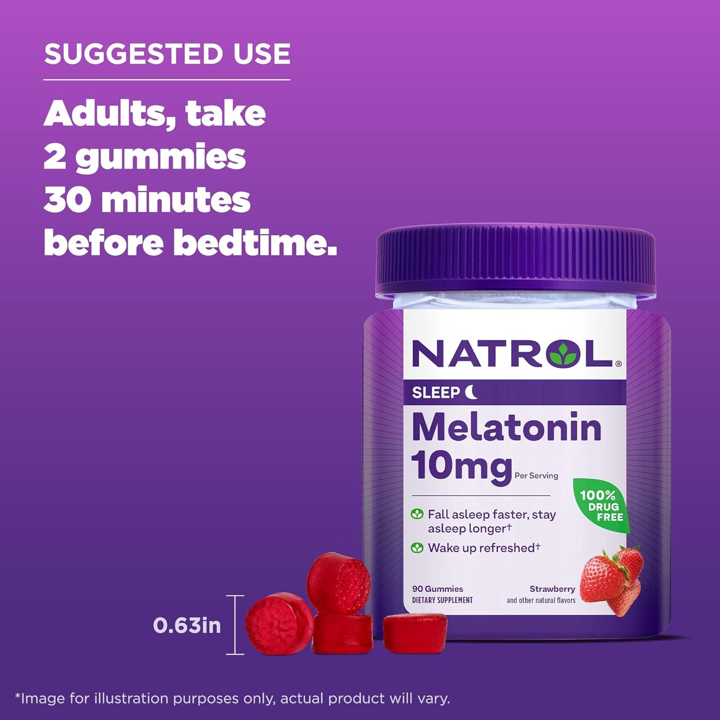 Natrol Melatonin 10mg, Dietary Supplement for Restful Sleep, 90 Strawberry-Flavored Gummies