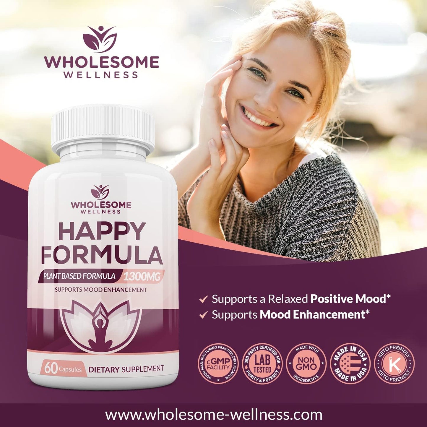 Wholesome Wellness Happy Formula Natural Stress 60 Capsules