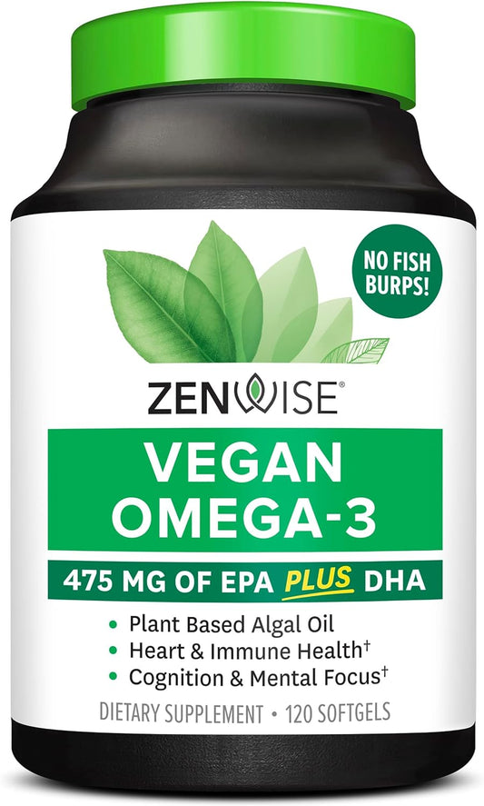 Zenwise Vegan Omega-3 Plant Based Fish Oil Alternative Marine Algal Source for EPA and DHA Fatty Acids 120 count