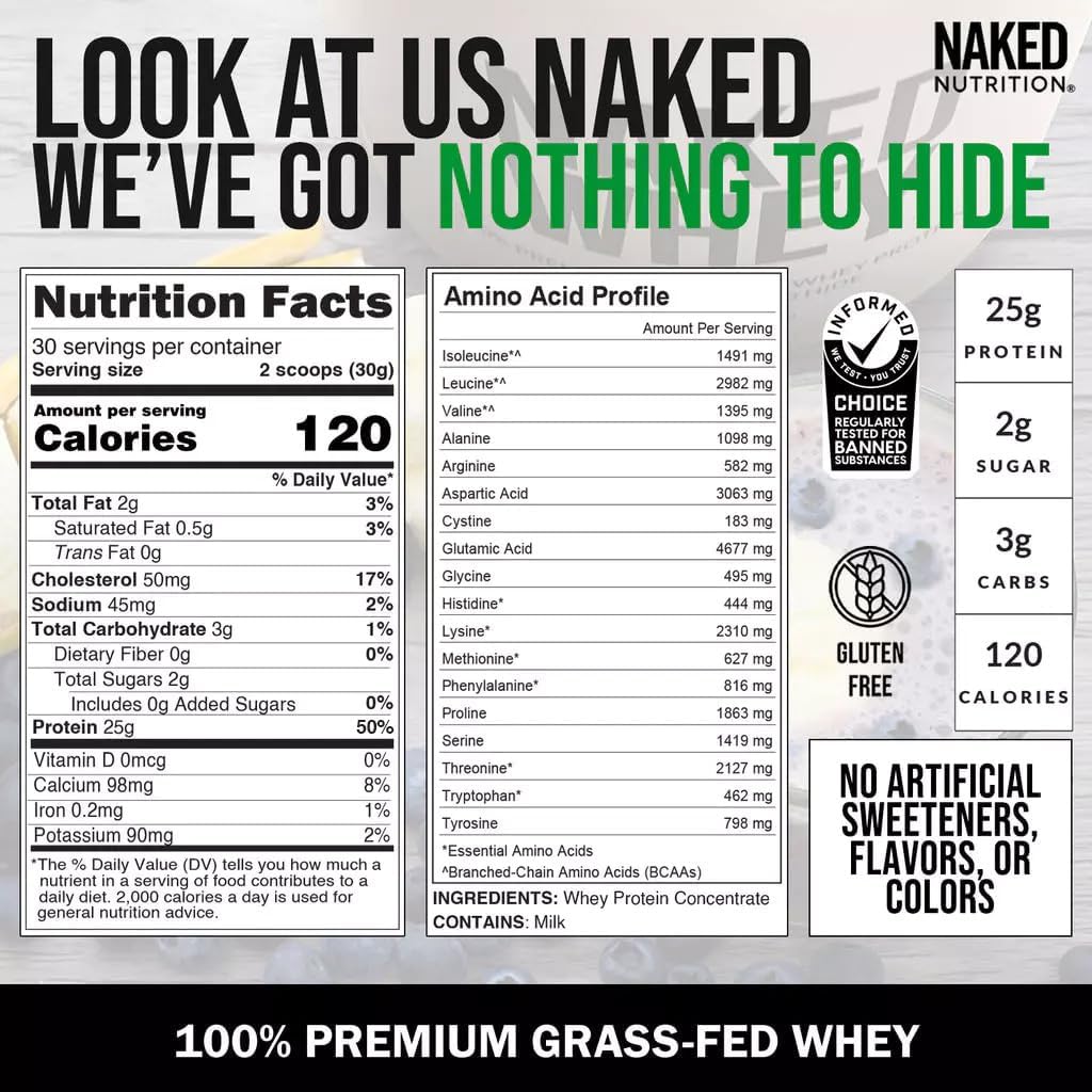 NAKED Whey 2LB 100% Grass Fed Whey Protein Powder