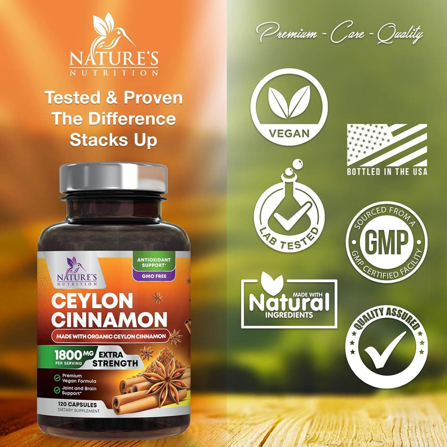 Pure Cinnamon Capsules, Certified Organic Ceylon Cinnamon - 120 Capsules