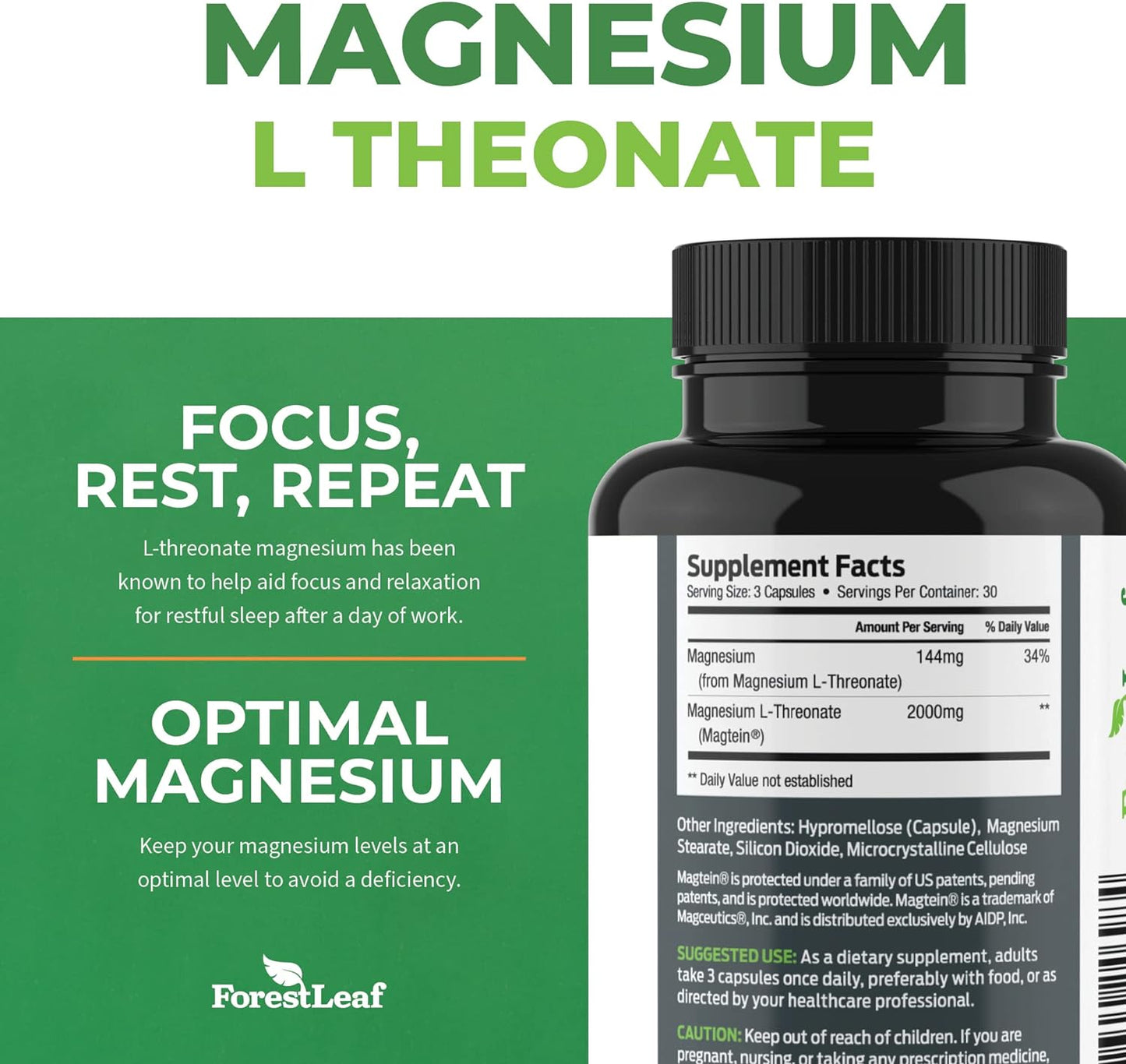 Magnesium L-Threonate Capsules - 2000mg 90 Count