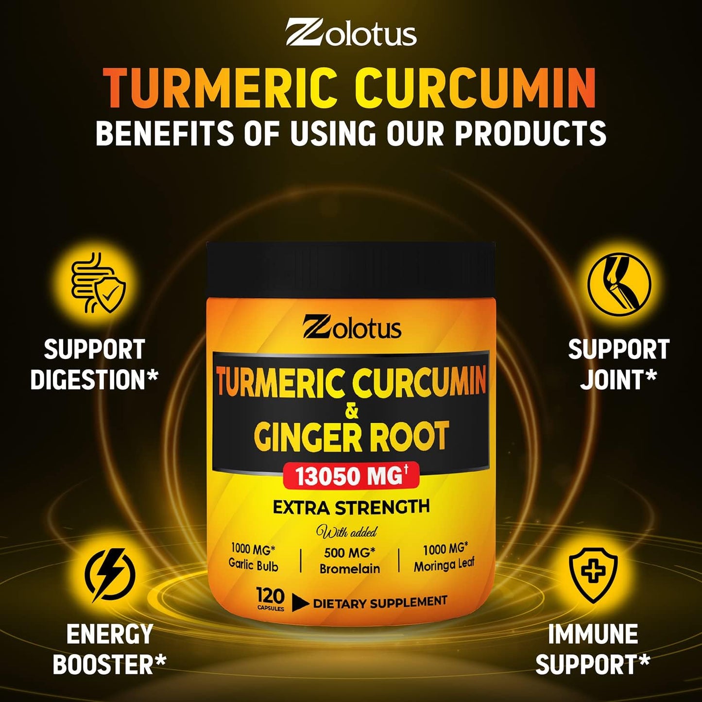 6 in 1 Turmeric Curcumin + Ginger Capsules, 95% Curcuminoids, 120 capsules