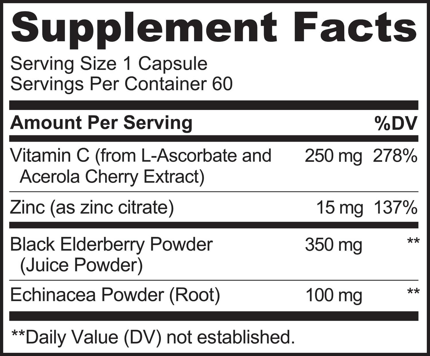 NATURELO Immune Support – Vitamin C, Elderberry, Zinc, Echinacea – 60 capsules