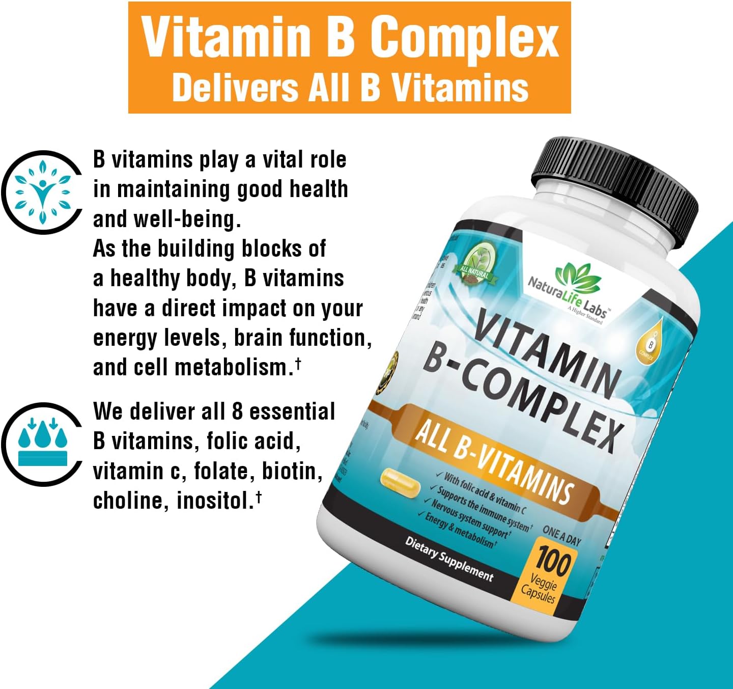 NaturaLife Labs A Higher Standard Vitamin B Complex 100 Veggie Capsules