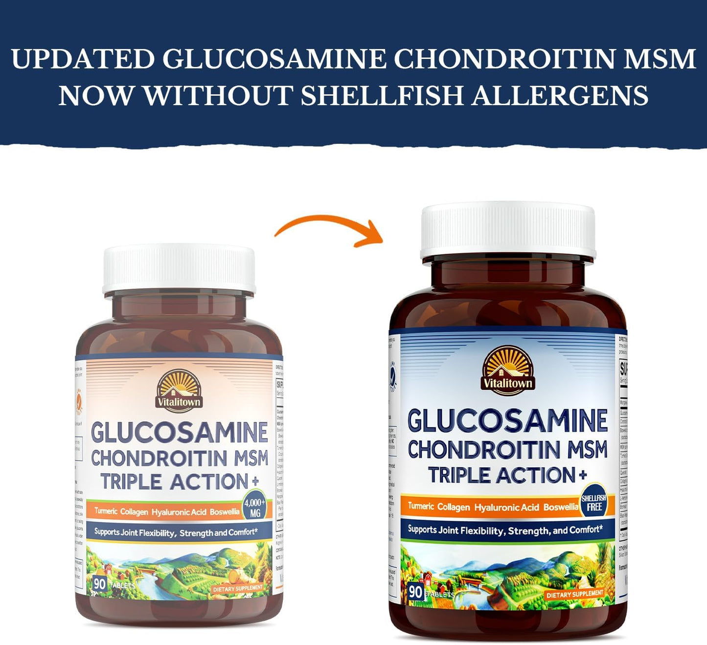 VITALITOWN Glucosamine Chondroitin MSM 90 Tablets, No Shellfish