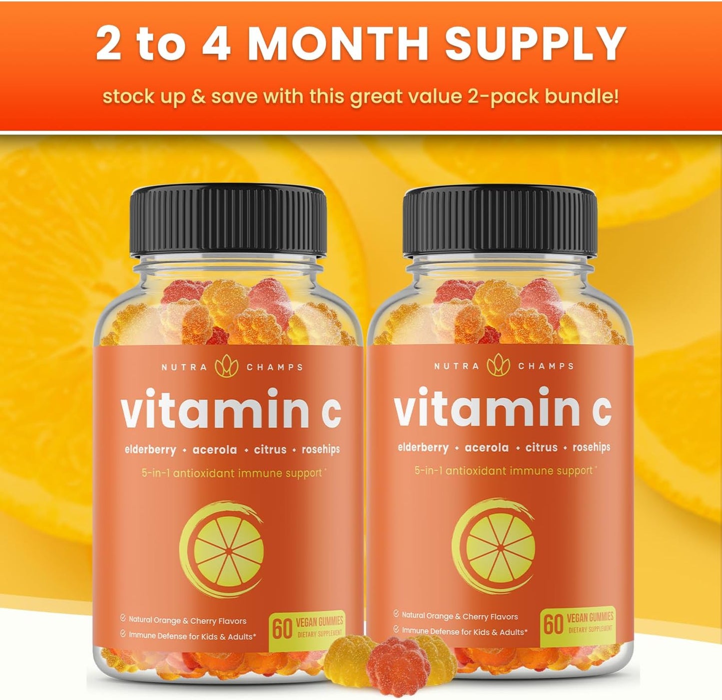 Vitamin C Gummies for Adults & Kids  60 Gummies pack of 2