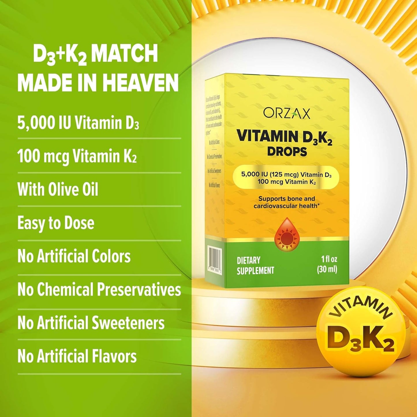 ORZAX Vitamin D3 K2 Drops - 30 ml