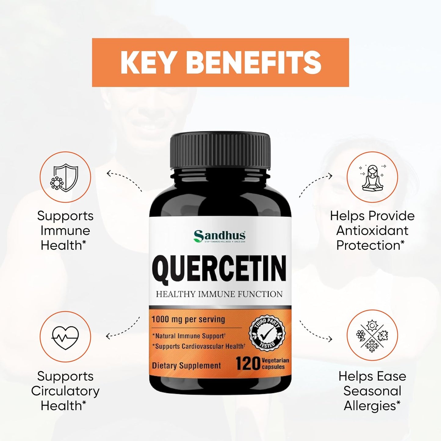 Sandhu's Quercetin 1000mg Per Serving 120 Count Vegetarian Capsules