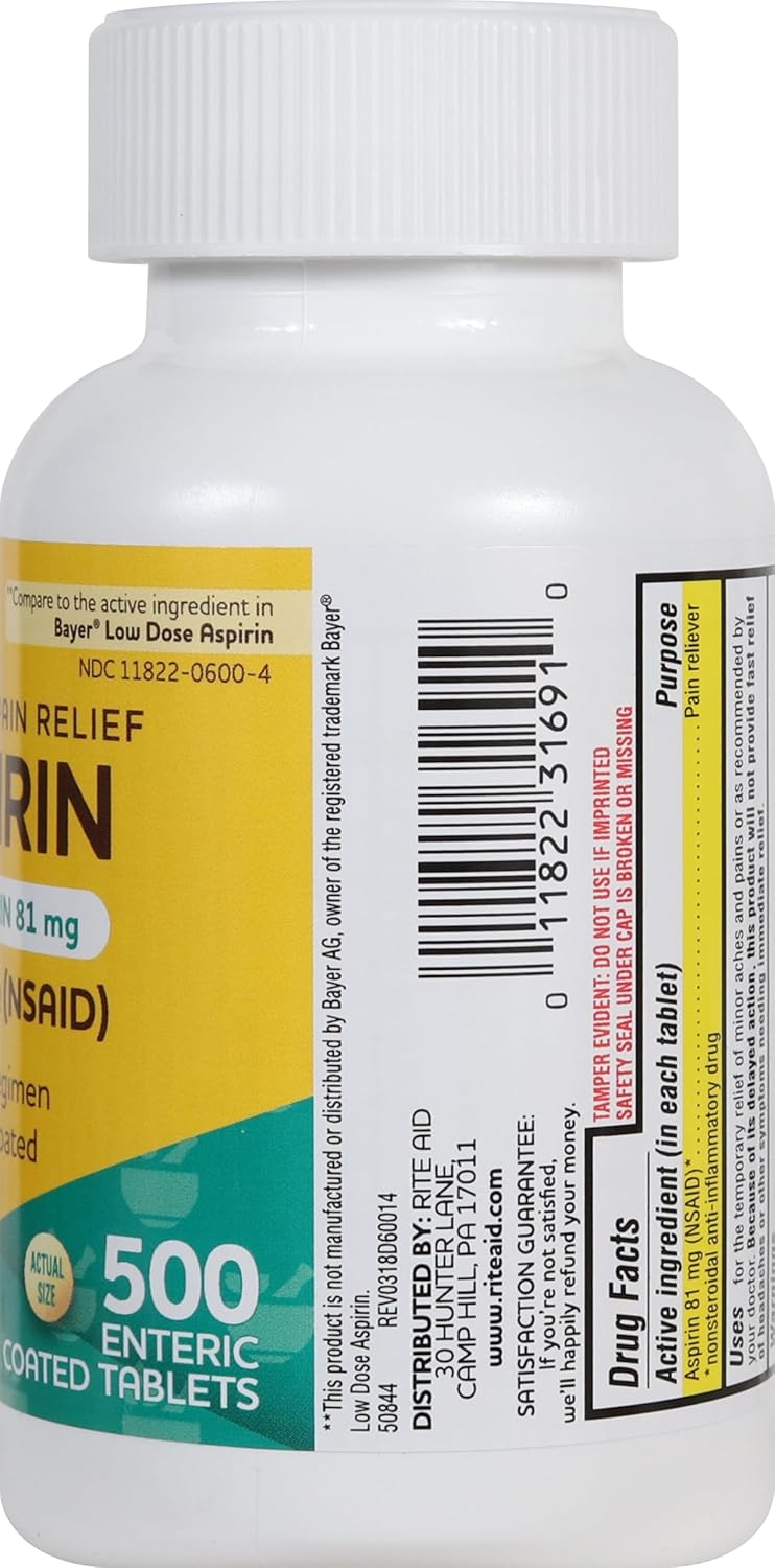 Rite Aid Aspirin Enteric Tablets - 81 mg Aspirin - 500 Count