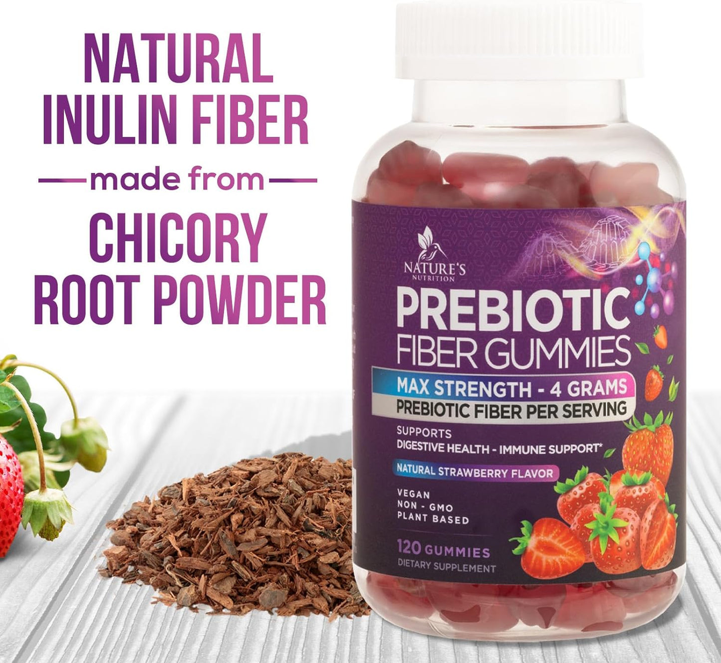 Nature's Fiber Gummies for Adults 4g, Daily Prebiotic Gummy Fiber Supplement - 120 Gummies