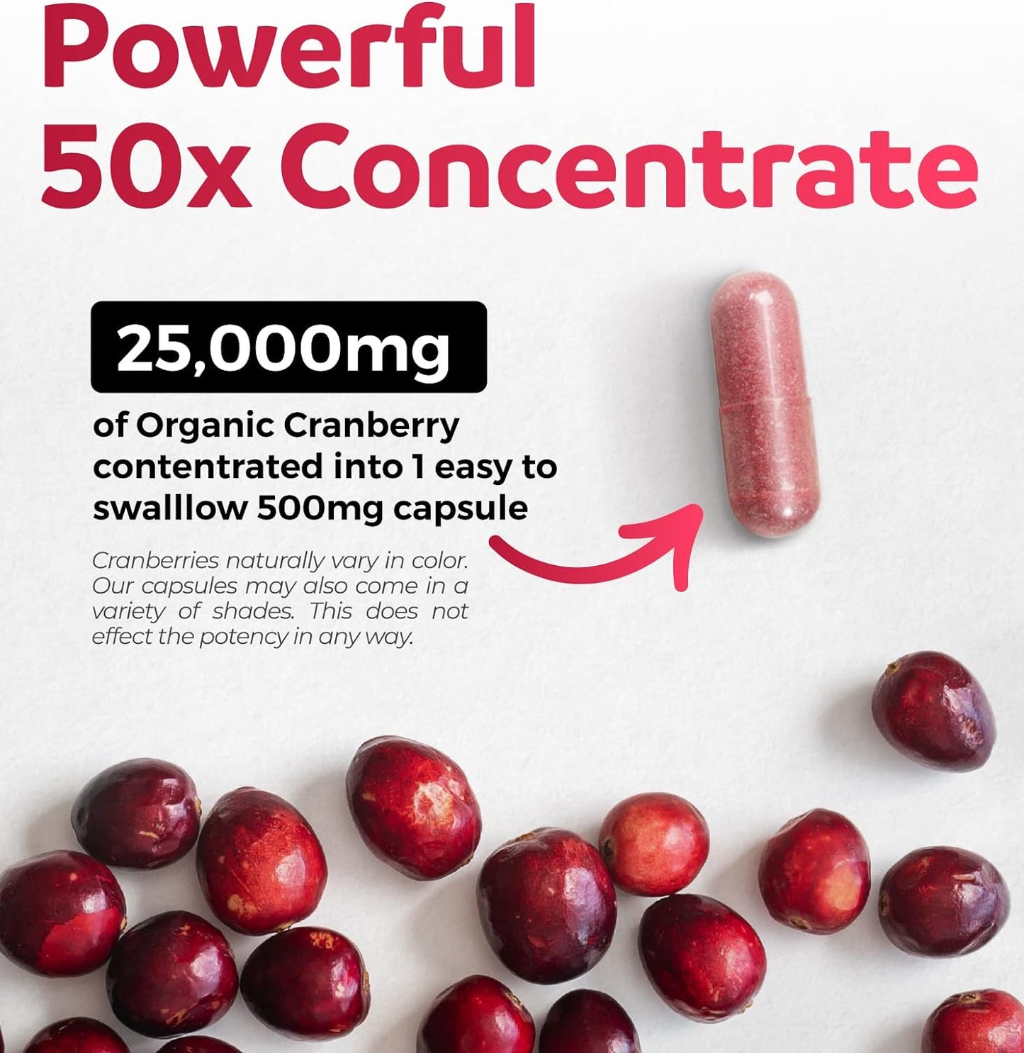 Organic Cranberry Pills - 50:1 Concentrate Equals 60 Capsules