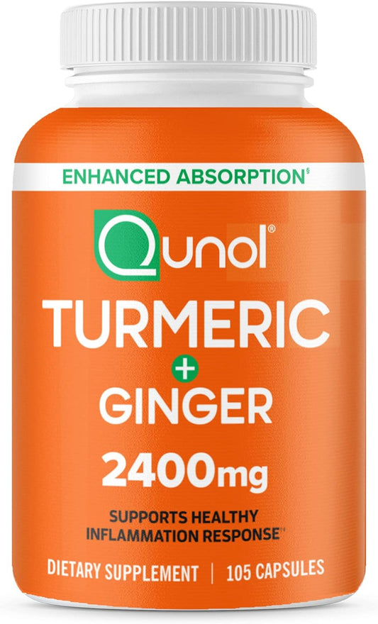 Qunol Turmeric Curcumin with Black Pepper & Ginger, 2400mg Turmeric Extract with 95% Curcuminoids, 105 count