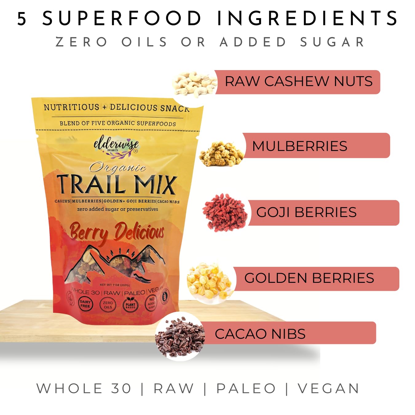 Elderwise Organics Trail Mix - Healthy Superfood Trail Mix - Berry Blend - 7oz