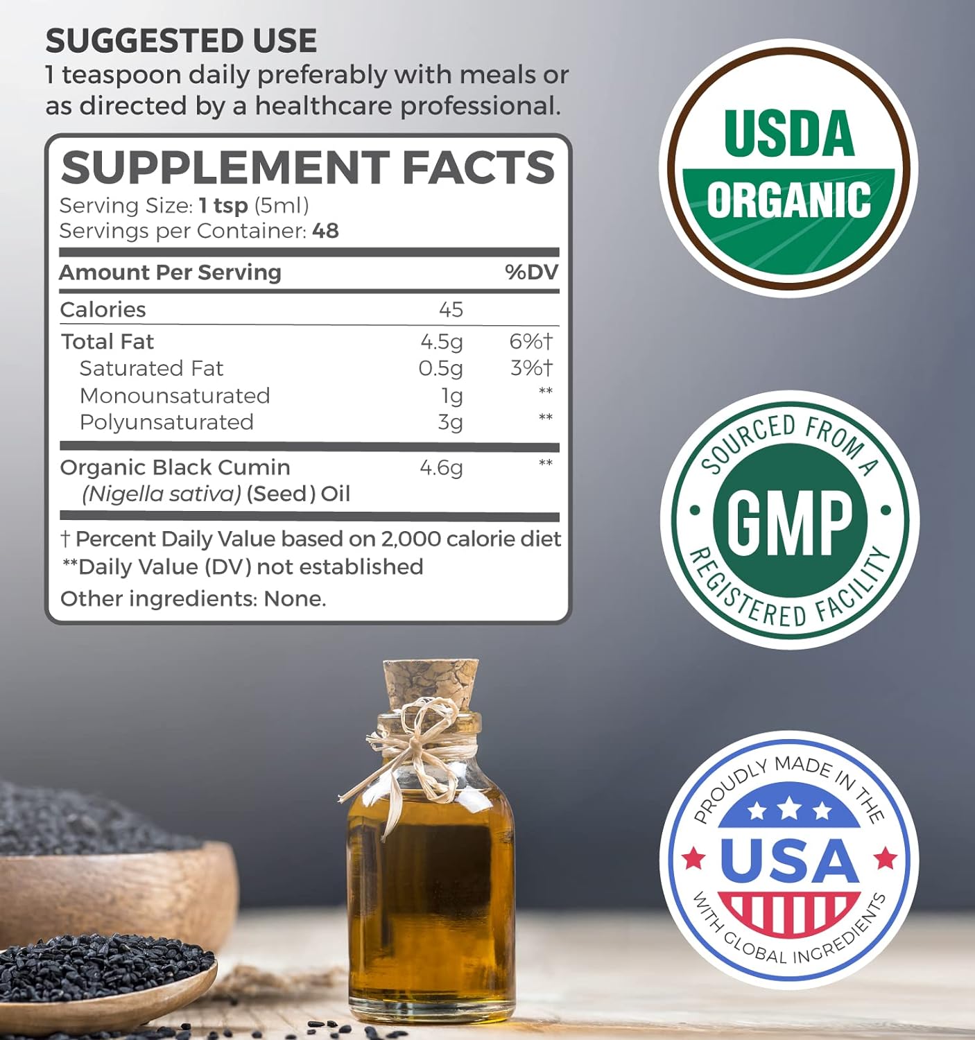 USDA Organic Black Cumin Seed Oil Liquid (8 fl oz)