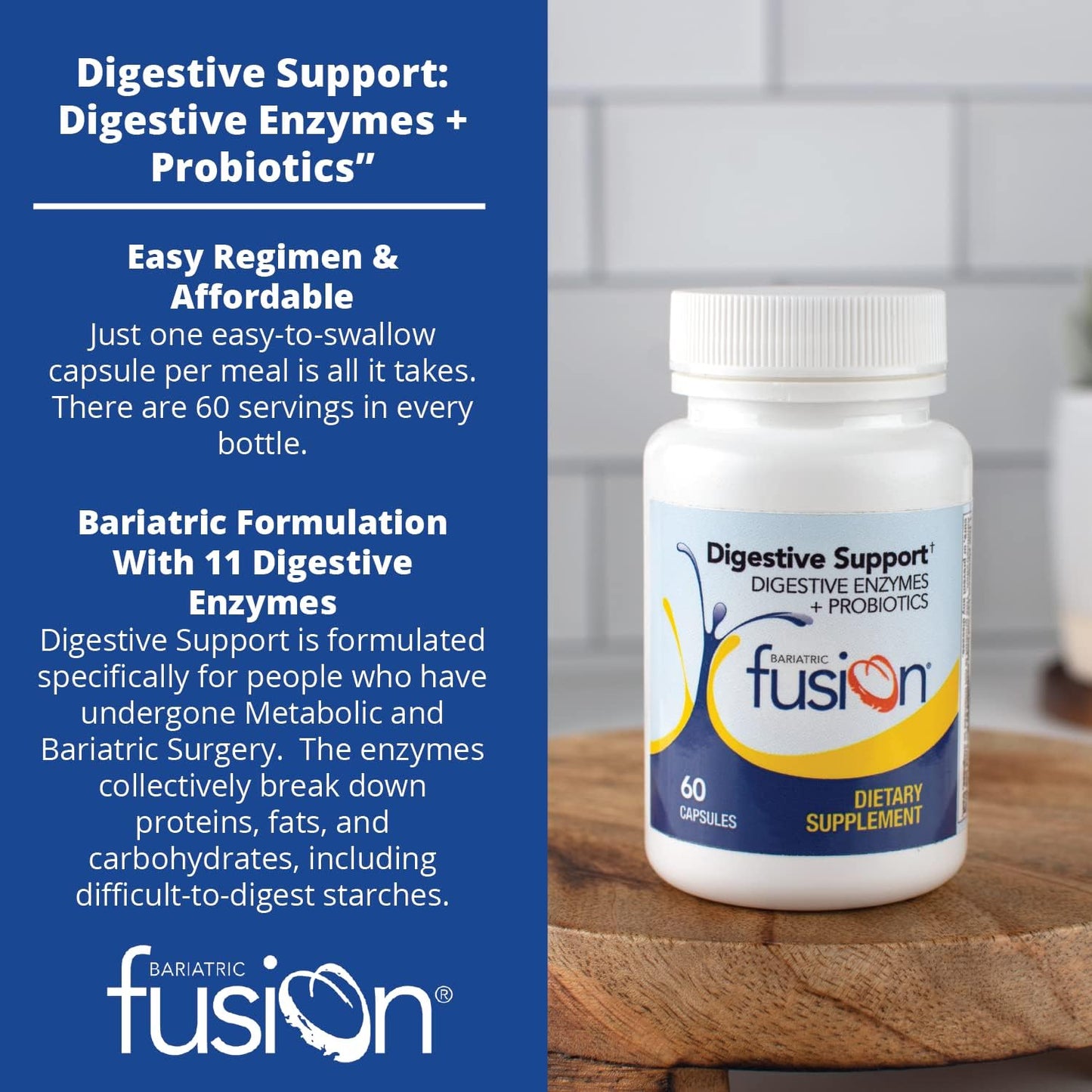 Bariatric Fusion Digestive Support: Digestive Enzymes with Probiotics -  60 Capsules