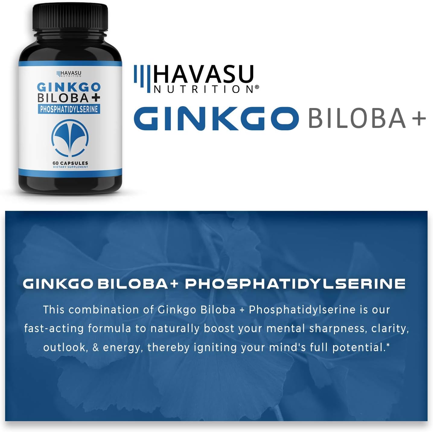 HAVASU NUTRITION Ginkgo Biloba Non-GMO 120mg, Supports Brain Health, 60 capsules