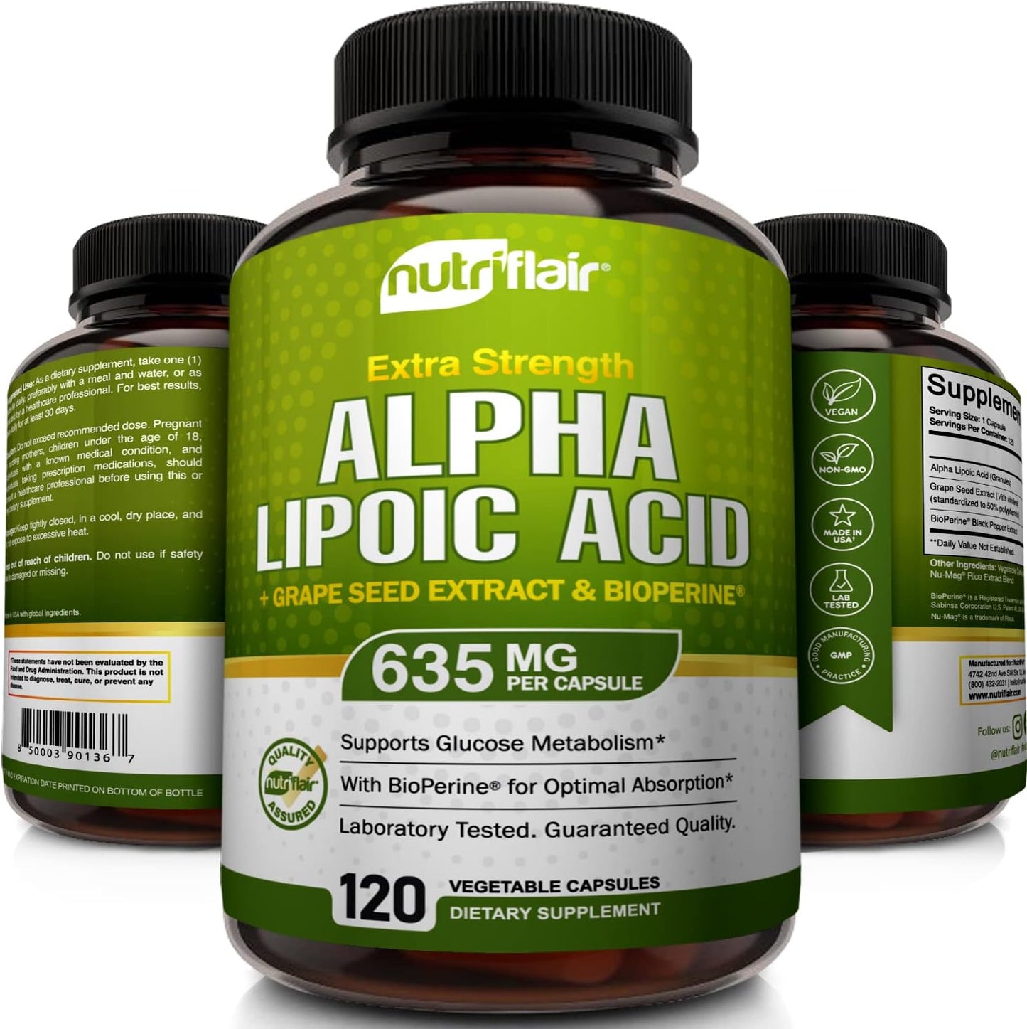 NutriFlair Alpha Lipoic Acid 600mg, 120 Capsules