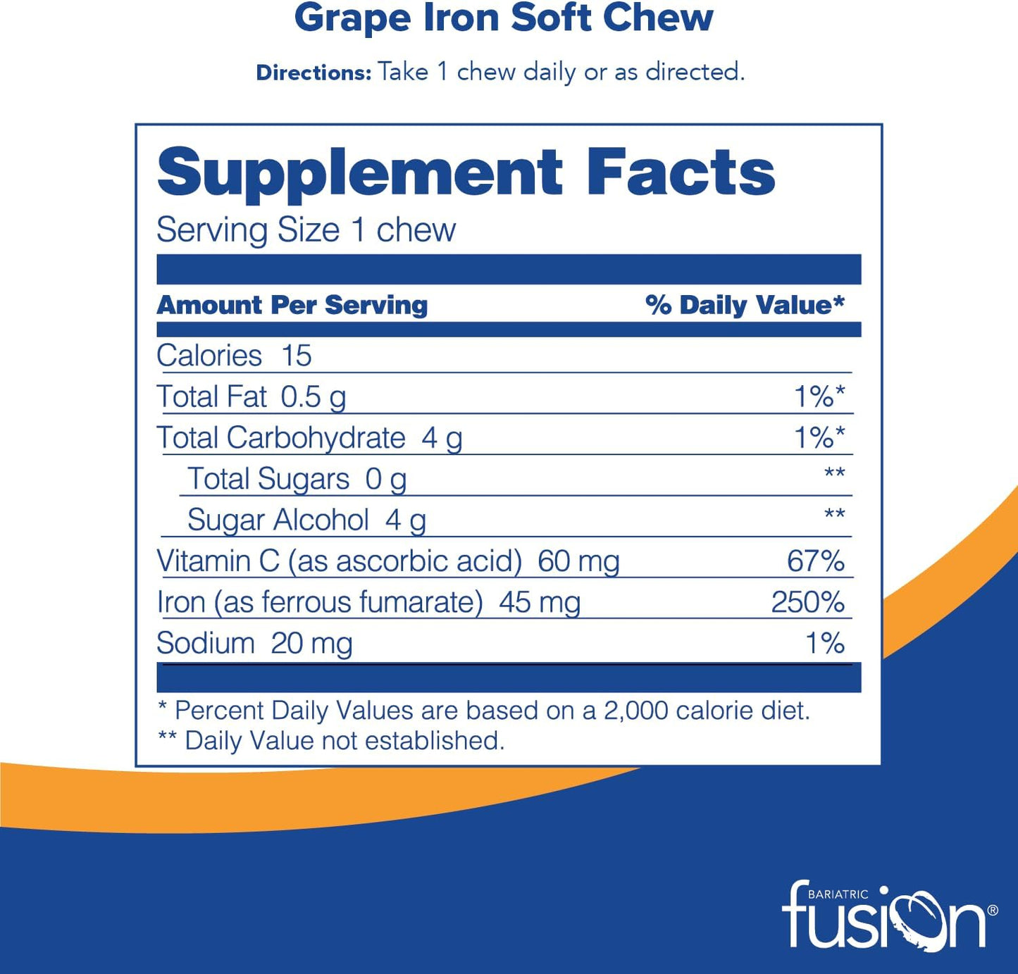 Bariatric Fusion Iron Soft Chew with Vitamin C Grape Flavored - 60 Count