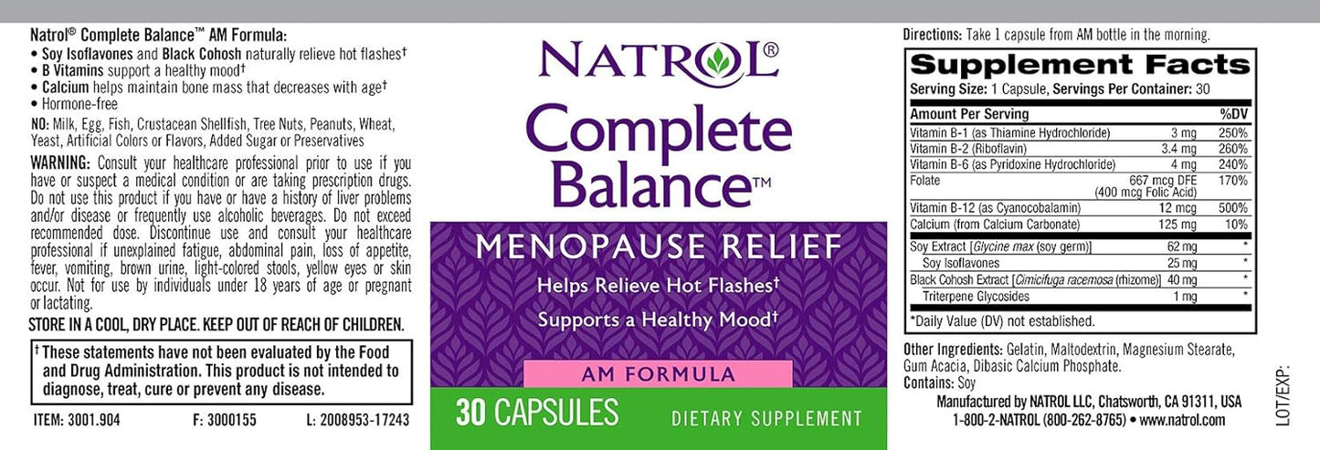 Natrol Complete Balance A.M./P.M. Capsules for Menopause Relief,  30 Count