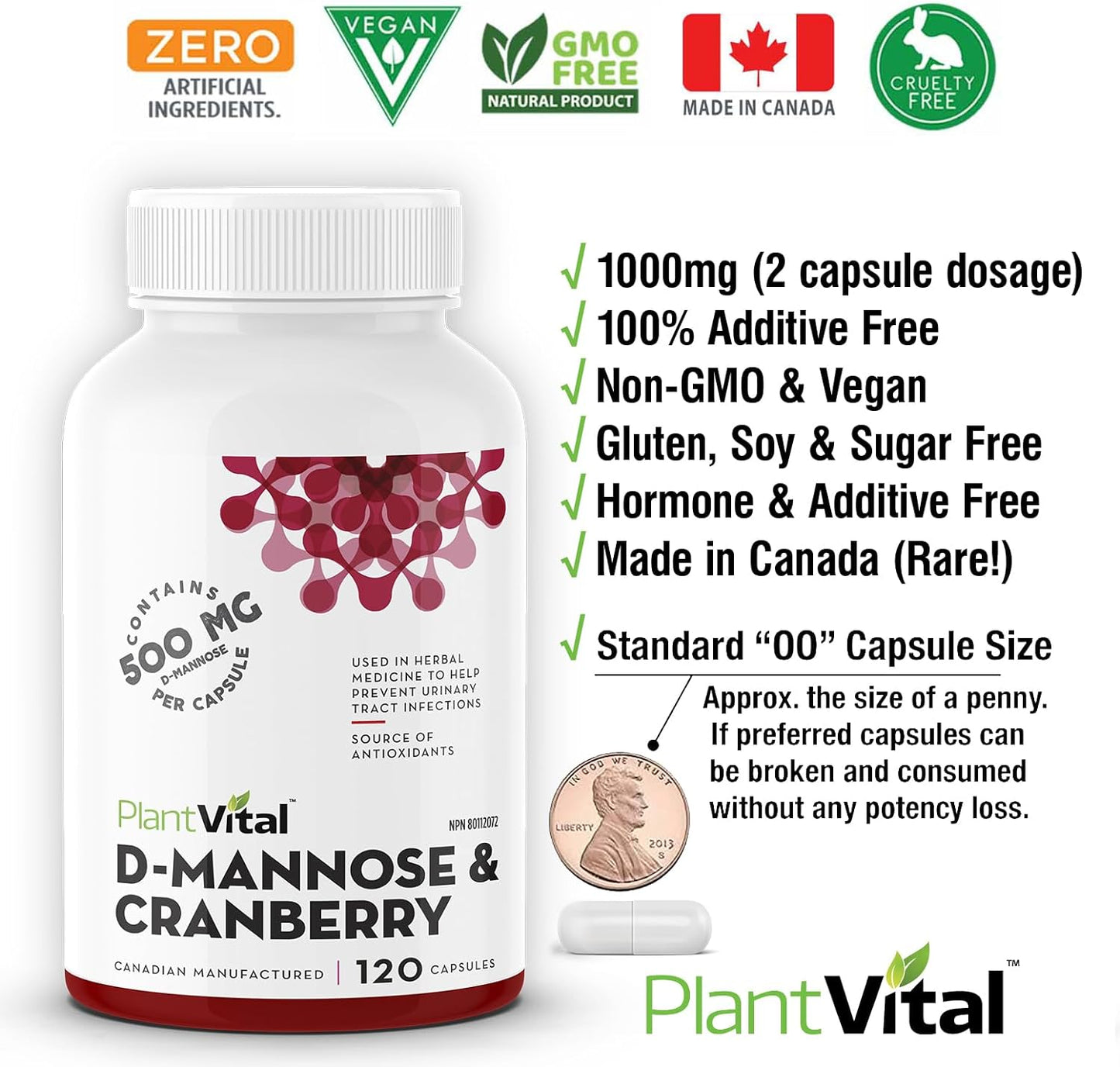 Plantvital  with Cranberry - D-mannose 120 count