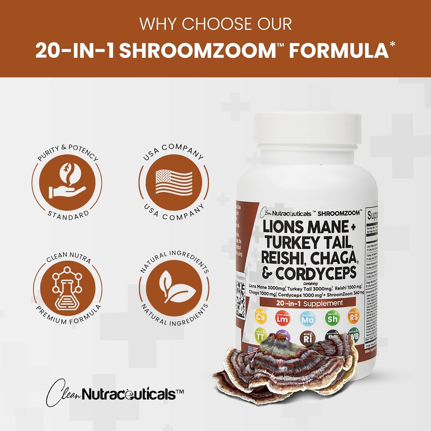 Lions Mane  Mushroom  with Turkey Tail Reishi Cordyceps 60 Count