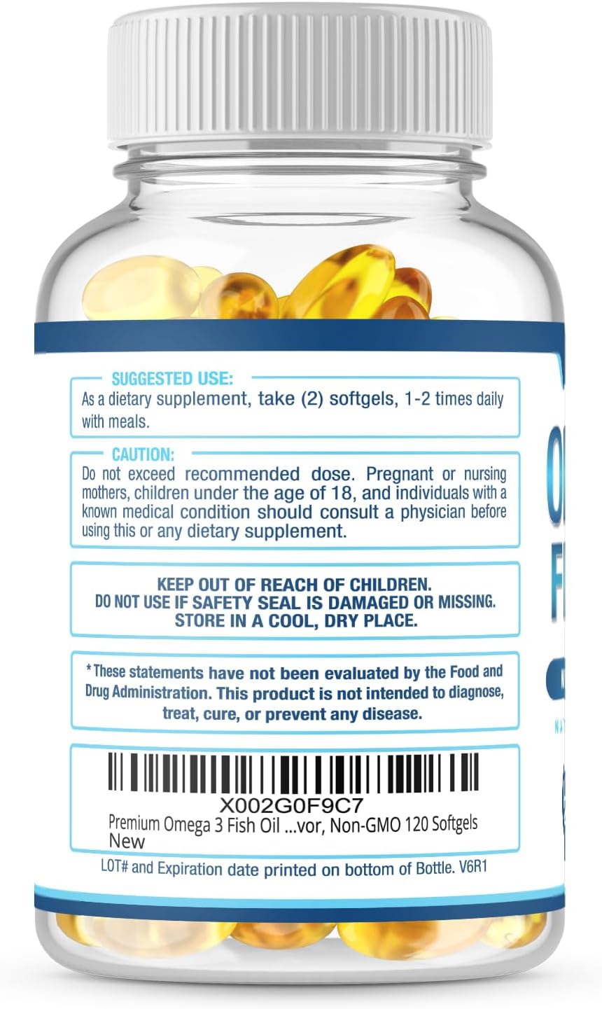 Premium Omega 3 Fish Oil Supplement 2400mg -120 Softgels